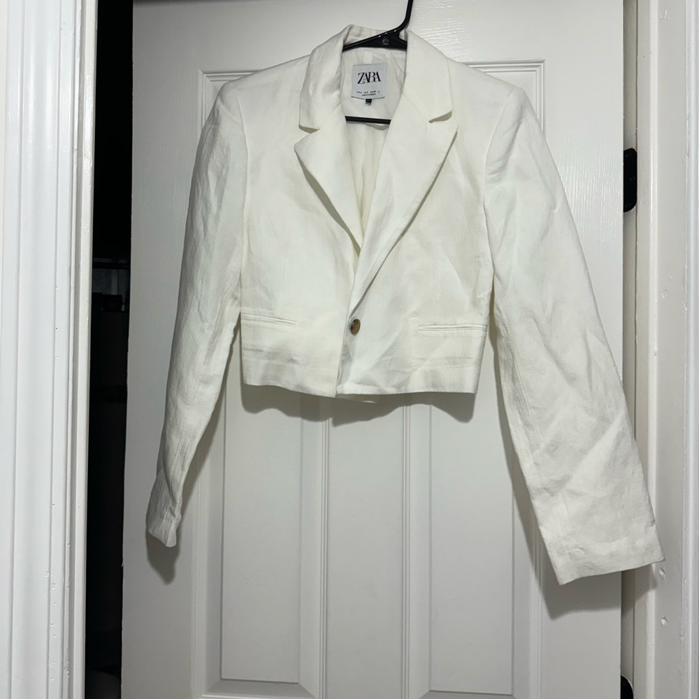 Zara linen blend ivory cropped blazer size small